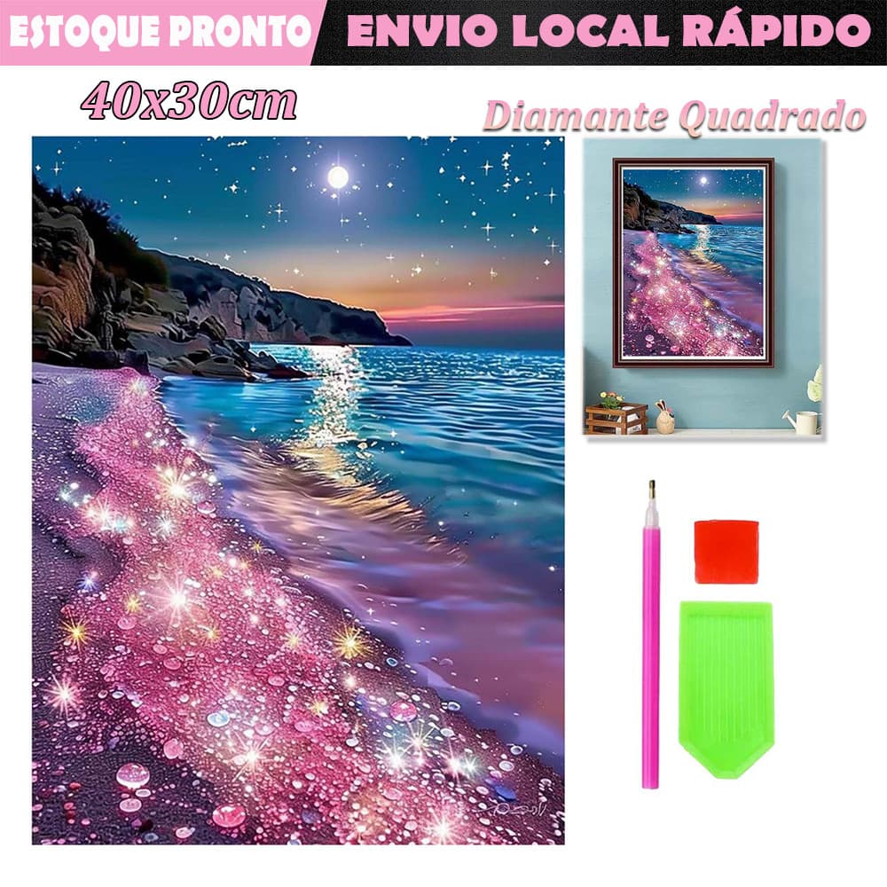 Praia Rosa Diamante quadrado pintura de diamante 5D faça você mesmo de diamante pintura 40x30cm
