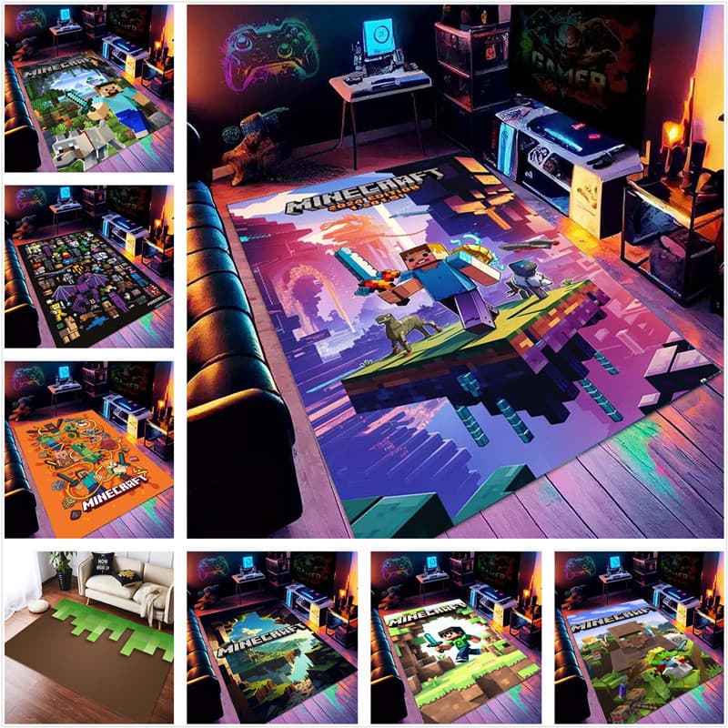 Minecraft Jogo Sandbox Tapete Para Sala De Estar Decoração Quarto Lazer Área Antiderrapante Tapetes Cabeceira Macio De B