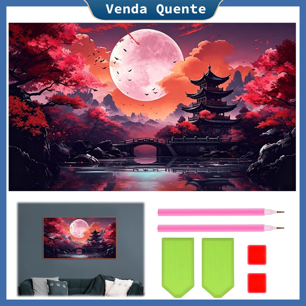 "Lua de sangue Fengting" Pintura Diamante 70x40 cm, 5D Pintura Diamante, Decoração Da Parede Pintura Artesanal