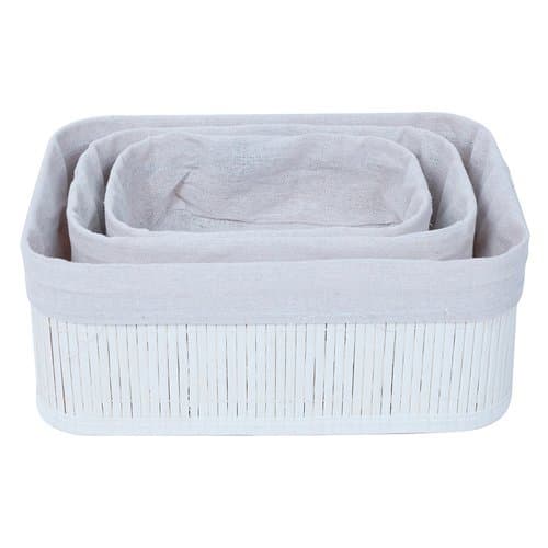Kit 3 Cestos Organizadores Bambu P M G Com Forro Tecido Cozinha Banheiro Quarto Closet Escritório Decoração