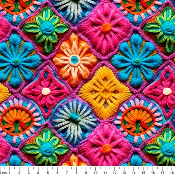 Tecido Tricoline Digital 3D Bordado Colorido Artesanato Patchwork Ateliê Pano Costura DIY