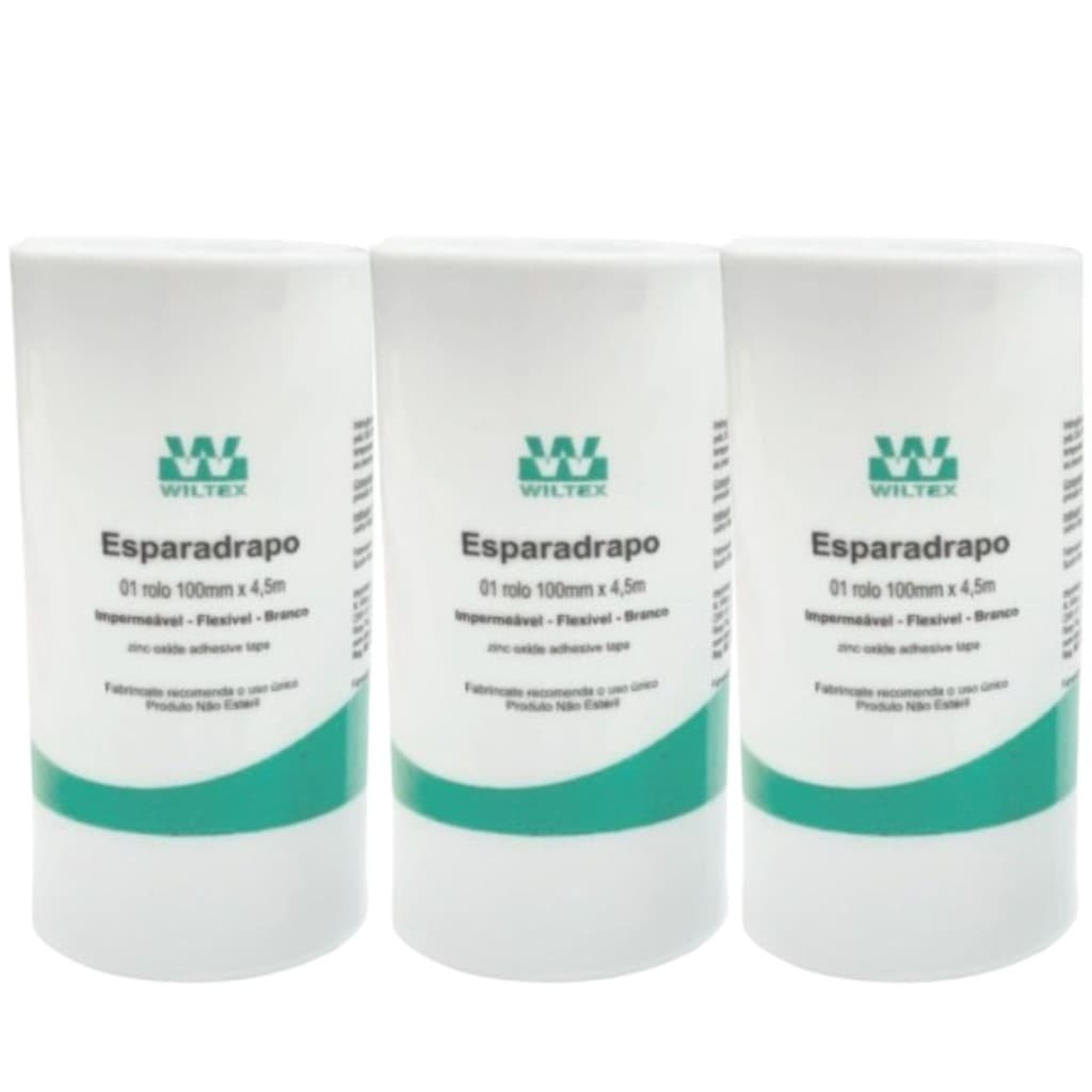 Kit 3 Esparadrapo Impermeável Branco 10cm X 4,5m - Wiltex