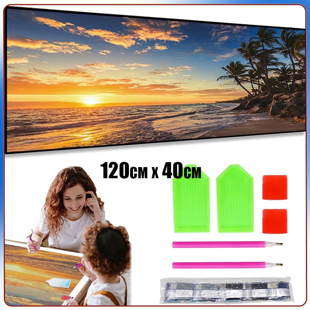 Conjunto de pintura de diamante redondo 5D Praia Pôr do sol 120x40cm Pintura DIY Pintura artesanal de diamante