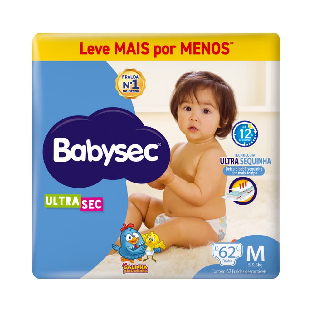 Fralda BabySec Ultrasec Hiper M 62un – Galinha Pintadinha Leve Mais Pague Menos