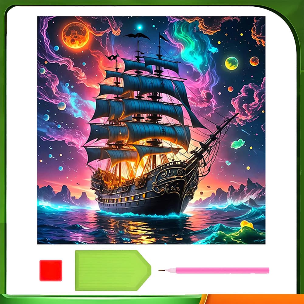 30 x 30 cm, 5D DIY Barco pirata Conjunto de pintura de diamante quadrados Decoração de parede para casa