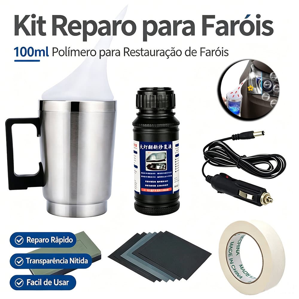 Kit De Polímero Revitalizante Para Restauração De Vidros De Faróis De Carro 50/100ml Com Copo Atomizador De Vapor