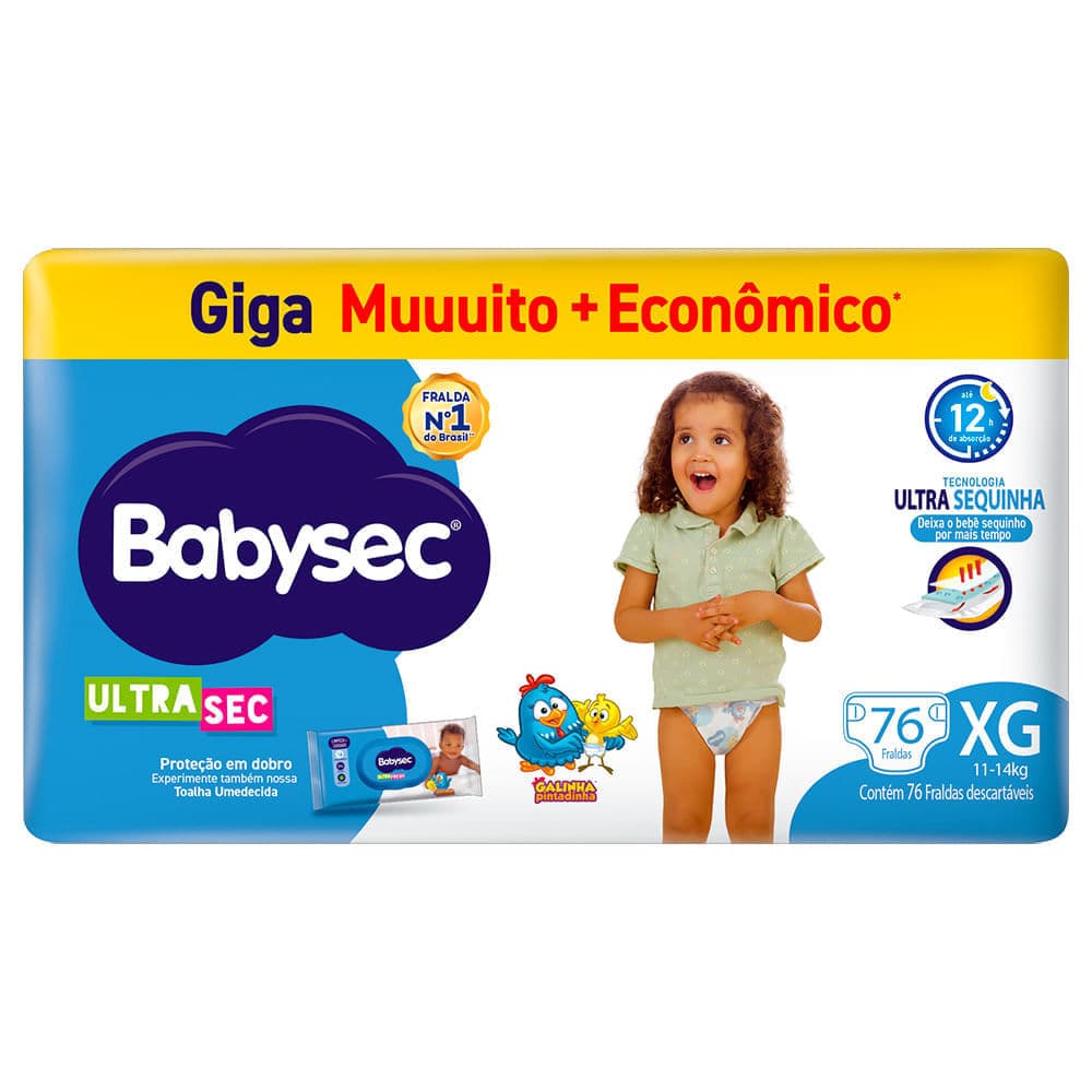 Fralda Descartável Babysec Galinha Pintadinha Ultrasec Giga XG 76 Unidades