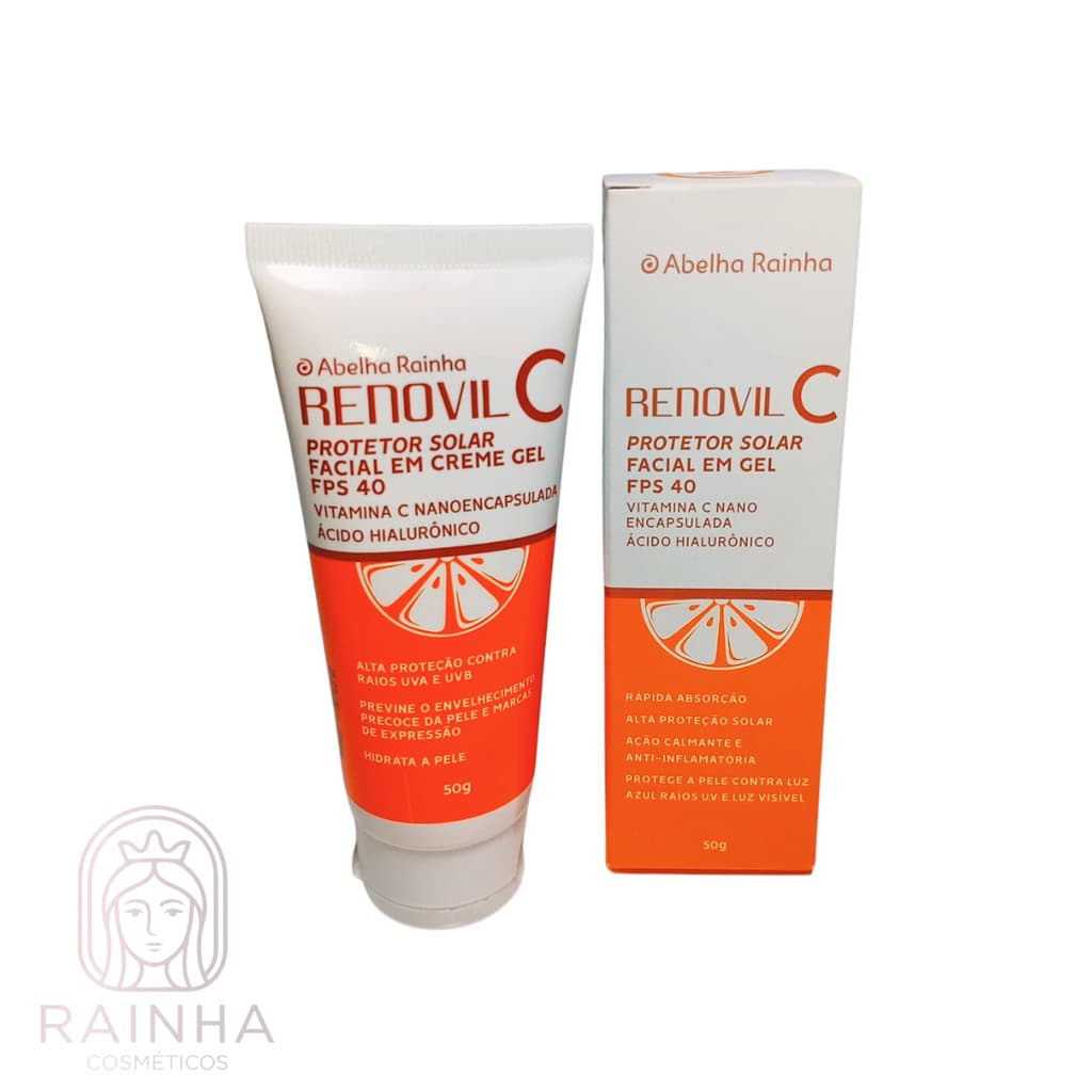 Protetor Solar Facial Renovil C FPS 40 com Vitamina C Acido Hialuronico Abelha Rainha 50g