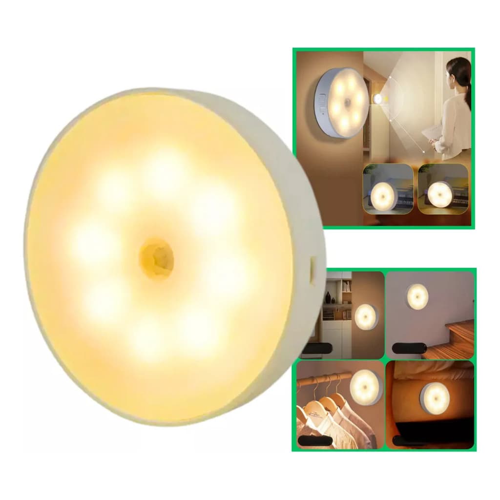 Luminárias Lâmpada Arandela LED com Sensor de Movimento Recarregável 3W 3000K Branco Quente 6 LEDs  Y33Y