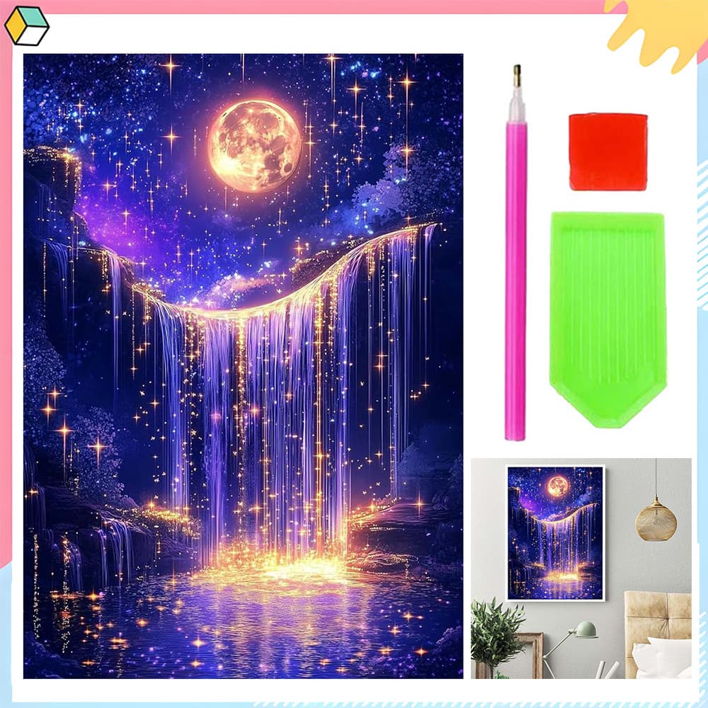 Céu Estrelado Roxo, 30x40 cm, Kit de Pintura Diamante para Adultos 5D DIY Arte Diamante Quadrada Conjunto Completo