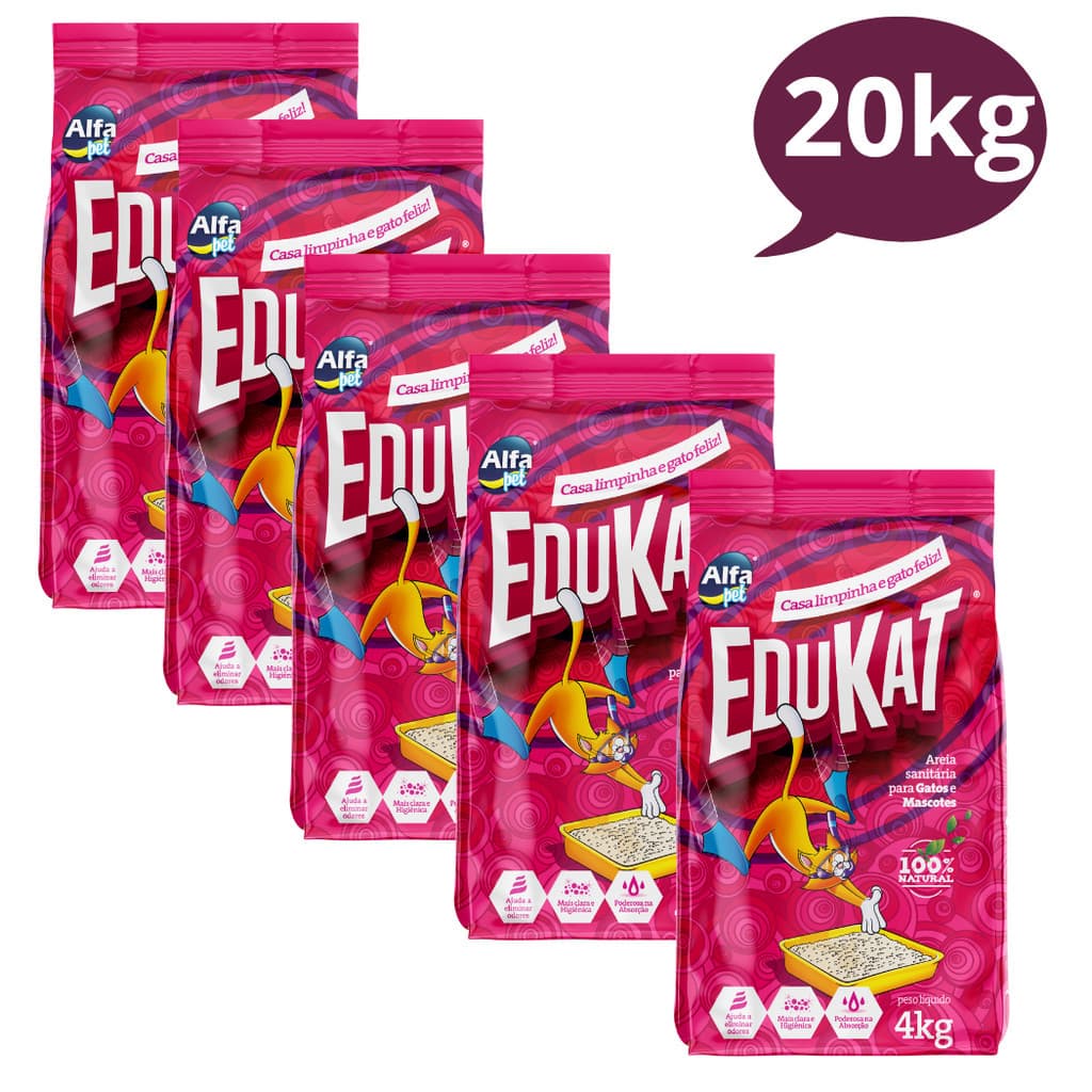 Kit 5 Areia Grossa Sanitária 4kg Higiênica Granulado Para Gatos Edukat .2.0.k.g.