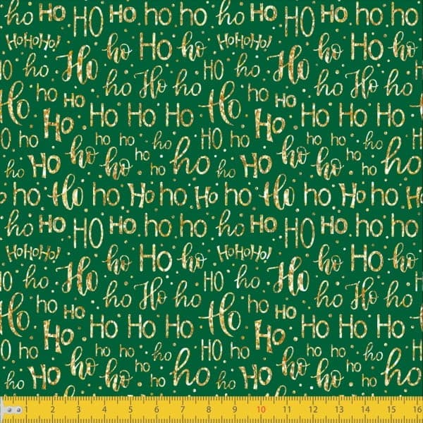 Tecido Tricoline Estampado Natalino Hohoho Verde Painel Corte DIY Costura Patchwork Artesanal Pano