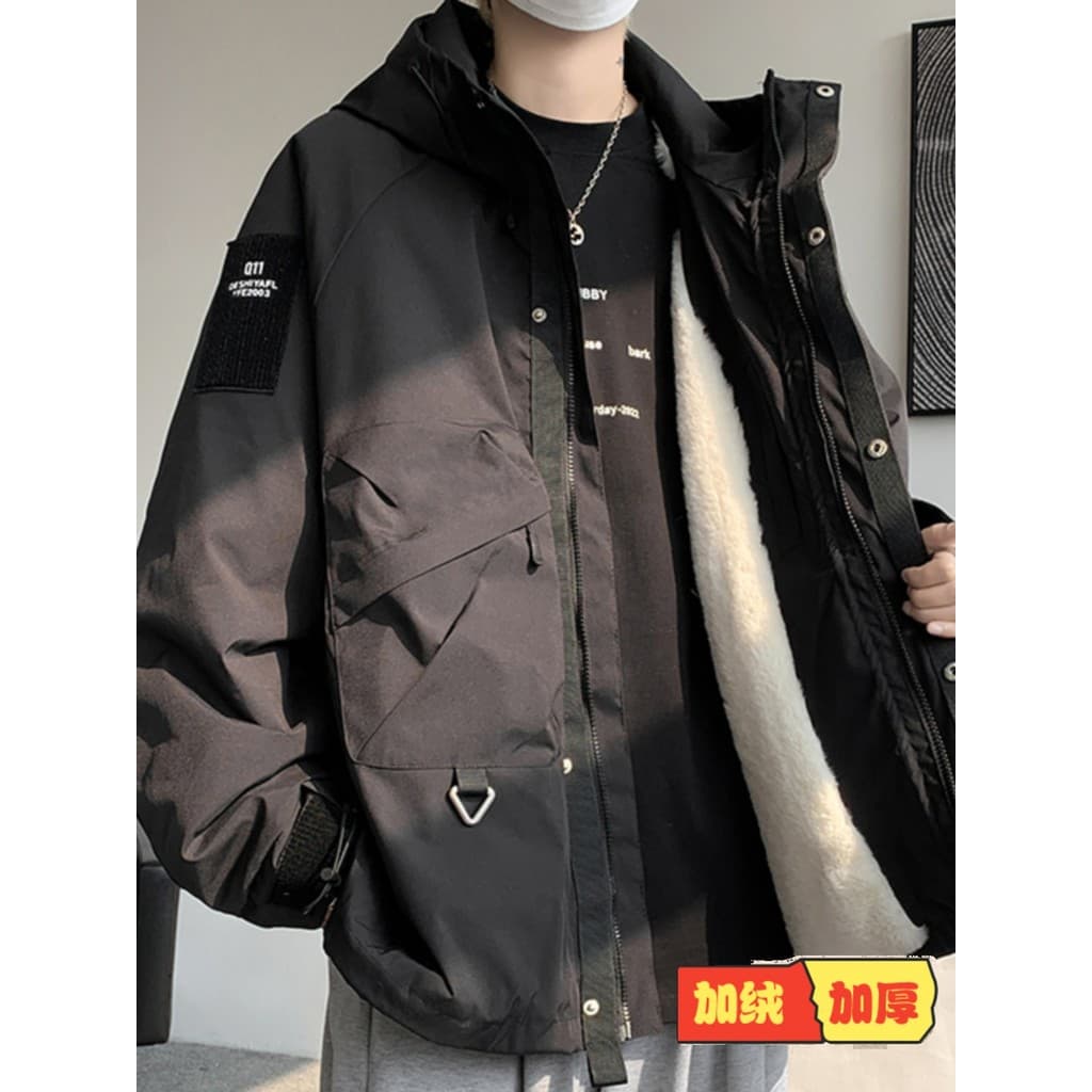 Jaqueta de lã de cordeiro acolchoada jaqueta masculina inverno forro de lã engrossado macacão jaqueta gorda plus Size ma