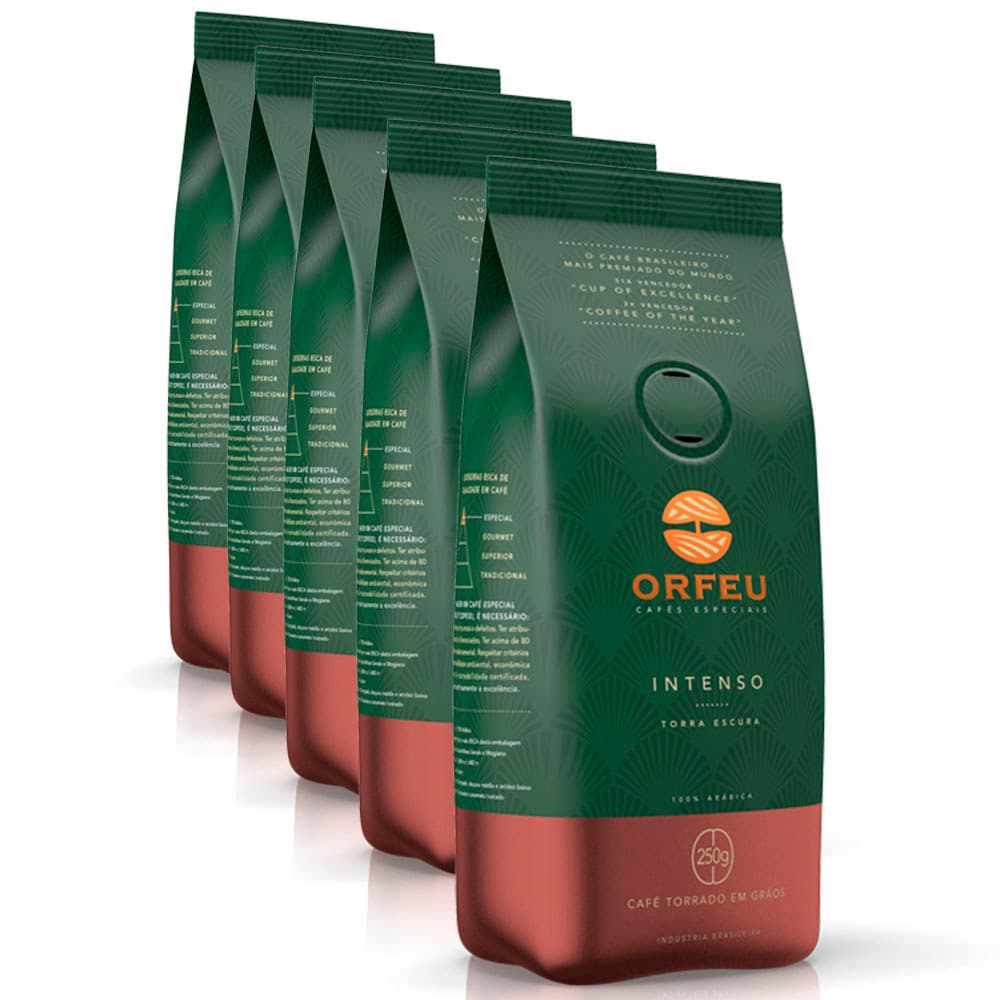 Café em Grãos Premium Orfeu Intenso Kit 5 Pacotes de 250g