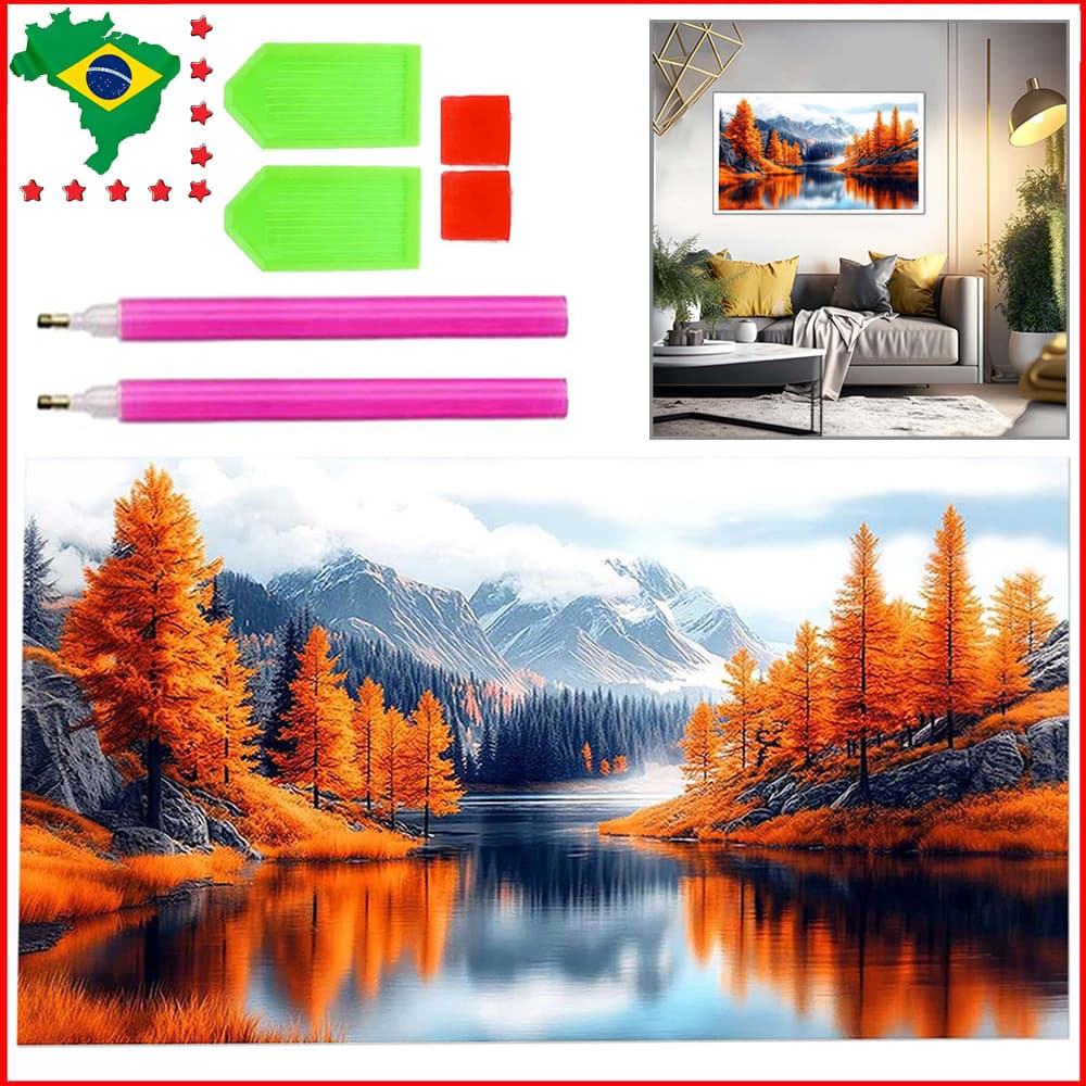 Paisagem de outono, diamantes quadradas, pintura com diamantes de decoração, pintura com pedras preciosas 5D, 70 x 40 cm