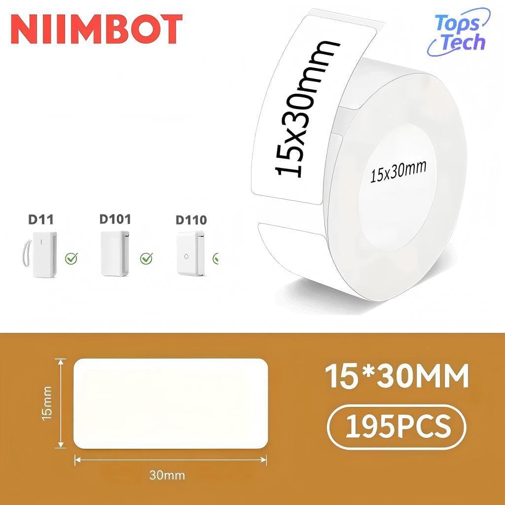 Niimbot Etiqueta 1 Rolo Papel para Niimbot D110 D101 D11 15x30mm (195un)-Tops
