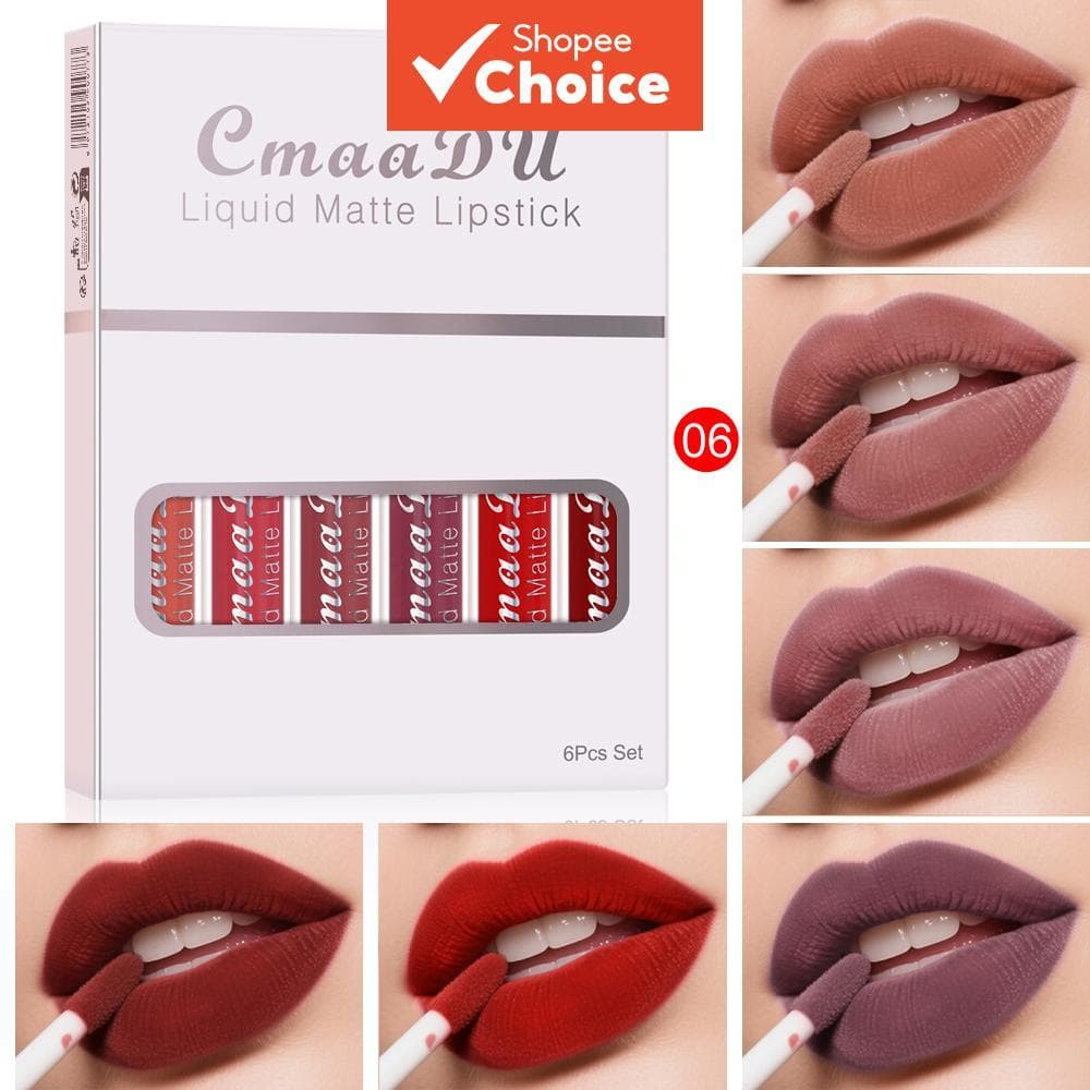 Cmaadu Kit com 6 Batons Líquidos Matte, Longa Duração à Prova d’Água, Nude & Vermelho, Não Gruda no Copo, Maquiagem