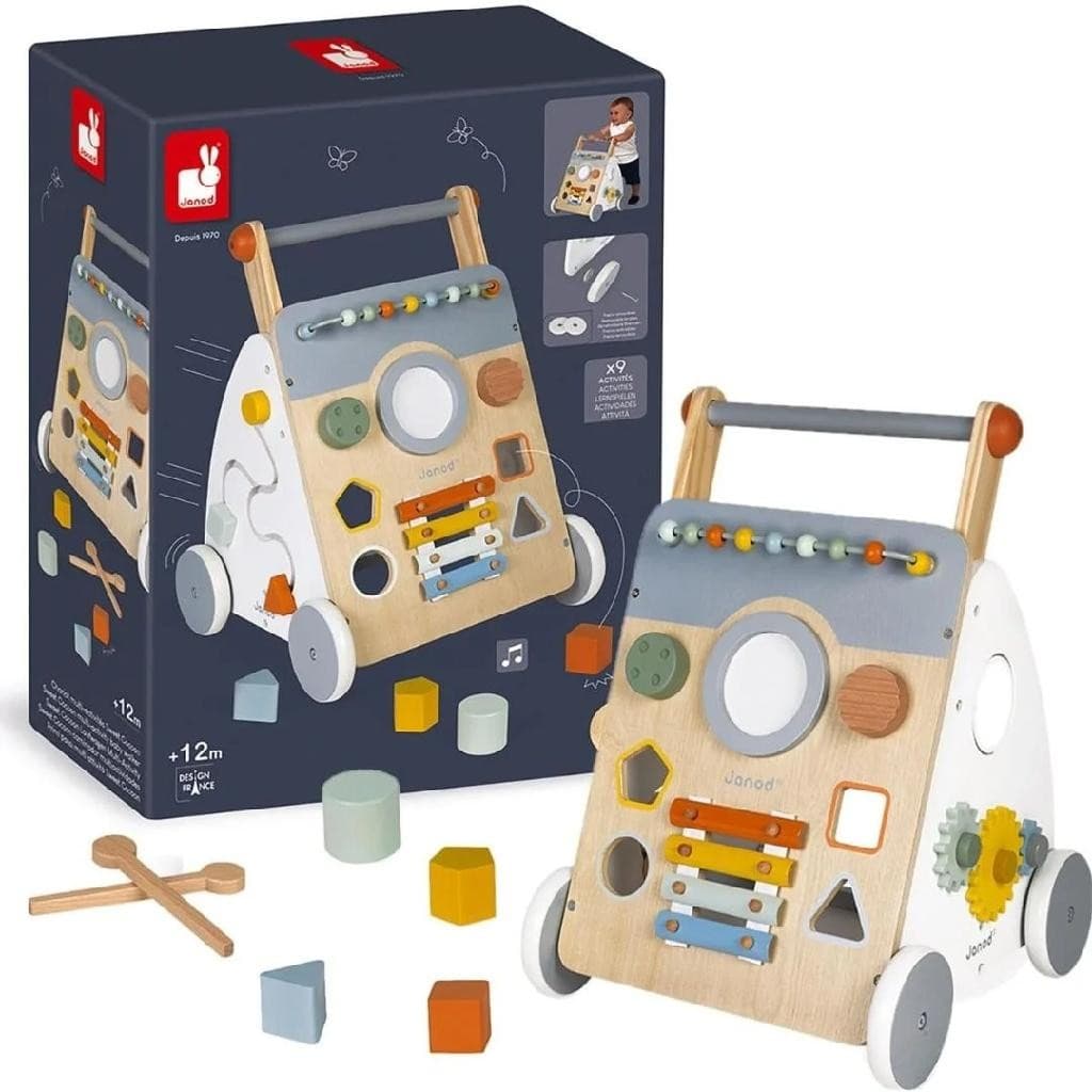Andador De Madeira Multiatividades Janod Sweet Cocoon Com Brincadeiras Para Bebês