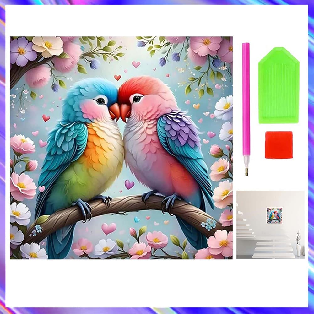 Pássaro colorido, Pintura artística de diamante quadrada 5D DIY, kit completo de pintura de diamante por números,30x30cm