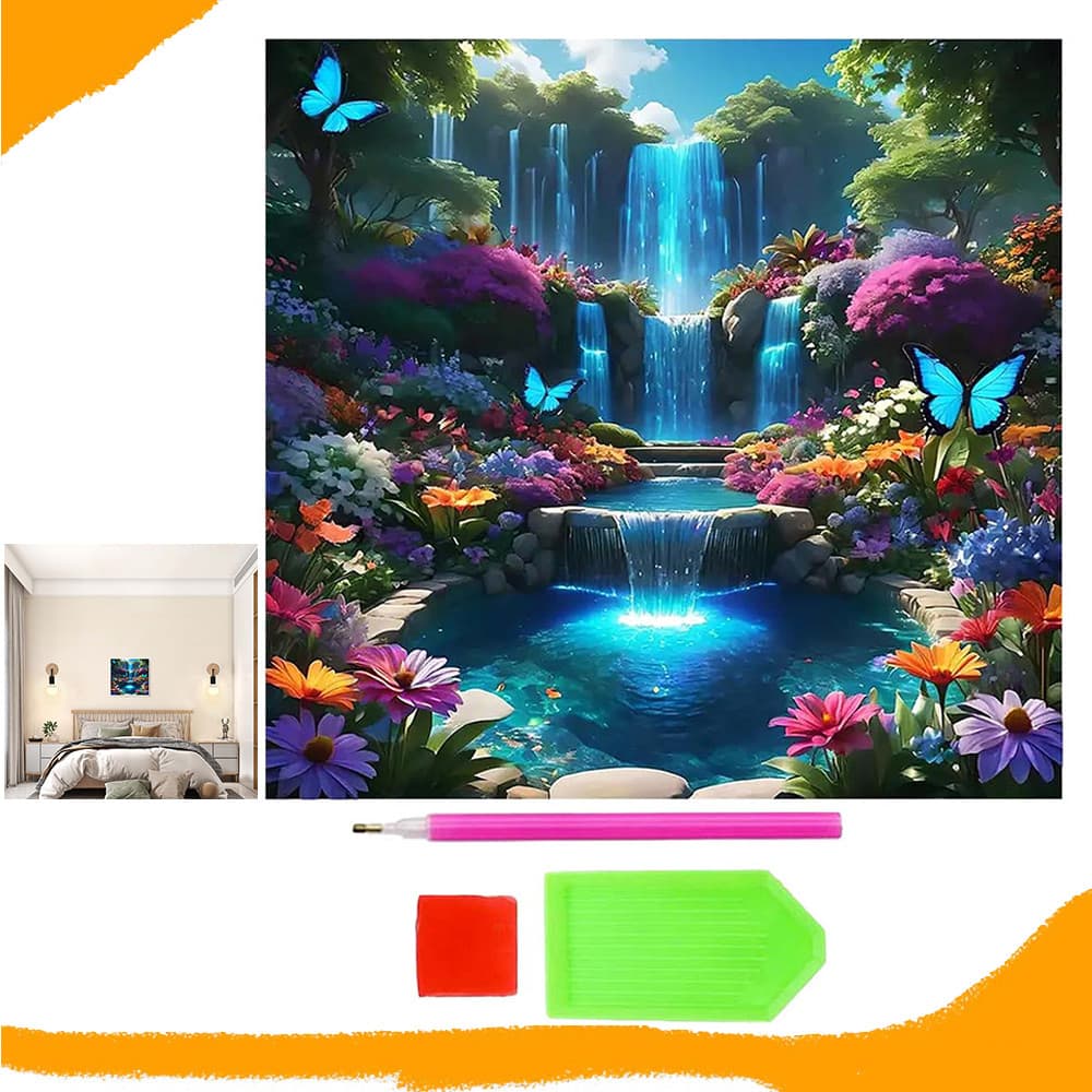 Cachoeira Azul, diamantes quadrados, pintura com diamantes 5D DIY, kit inicial para pintura com diamantes, 30 x 30 cm