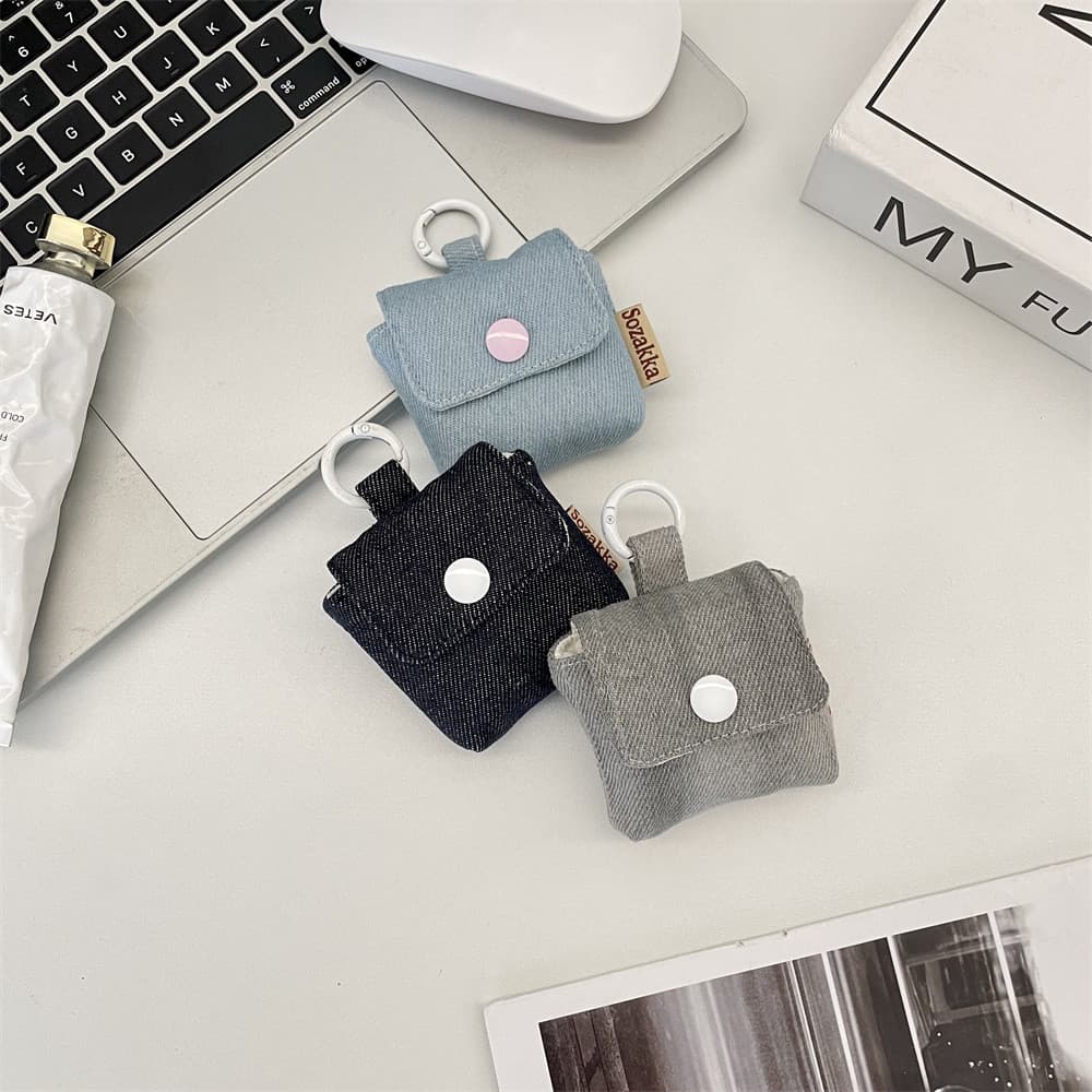 Mini Denim fone de ouvido caso protetor Apple fone de ouvido saco armazenamento portátil Flip casca macia Bluetooth fone