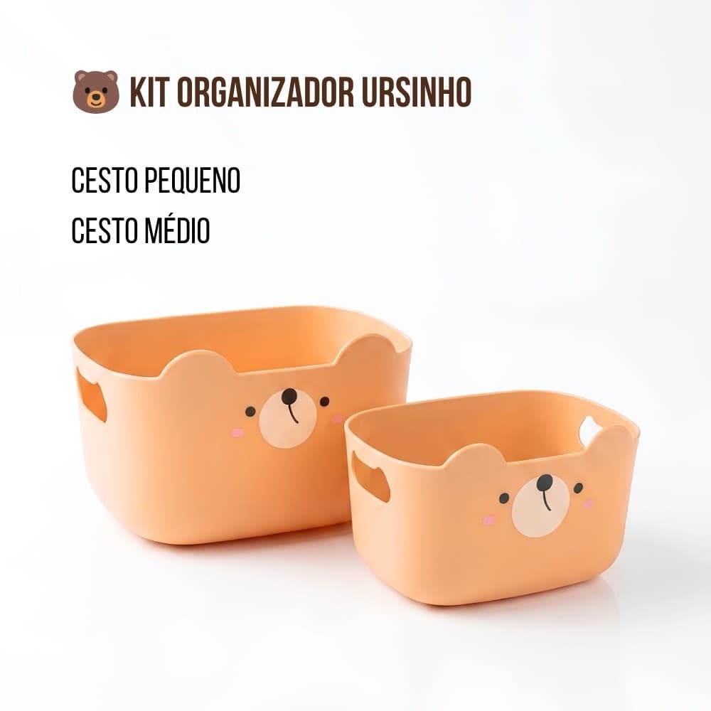 Kit 2 Cestos Organizadores 1 Pequeno + 1 Médio Organização Quarto, Escritório, Banheiro