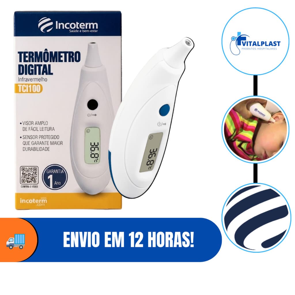 Termômetro Auricular Digital Infravermelho Incoterm TCI 100 Imediato