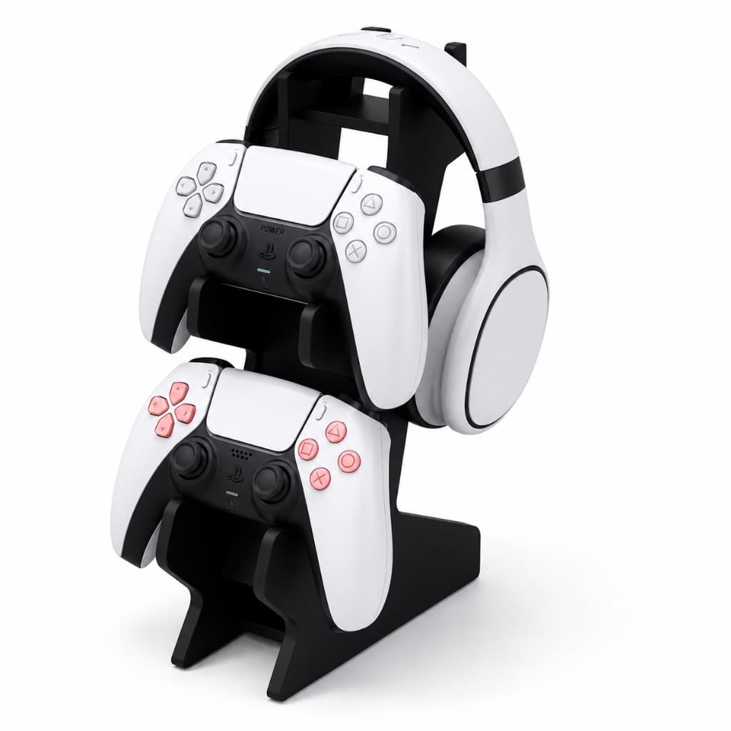 Suporte Gamer para Controle de Vídeo Game e Fone Headset MDF Preto