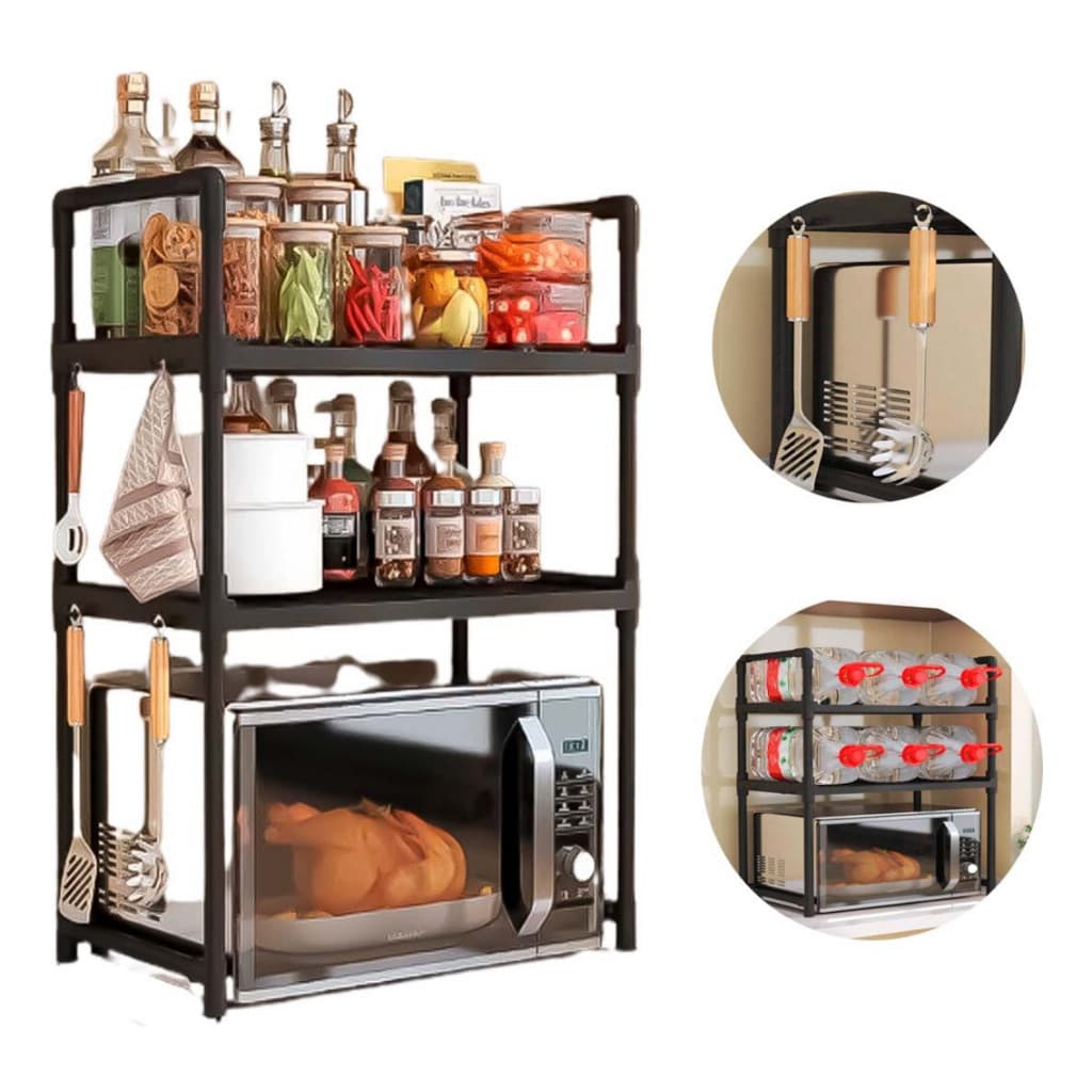 Estante Organizadora Plástica Preta 3 Prateleiras Multiuso com Pezinhos Cozinha Banheiro Modular