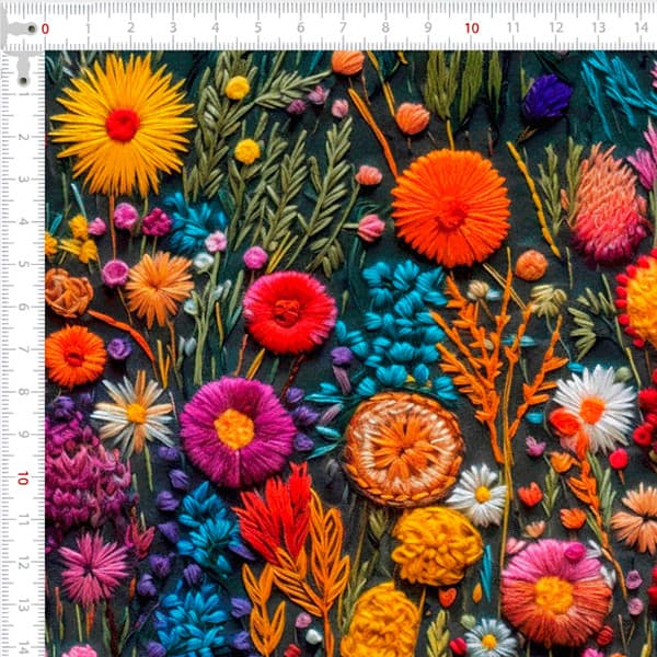 Tecido Sarja Impermeável 3D Flores Diversas Fundo Escuro Patchwork Artesanato Porta Linhas Carteira