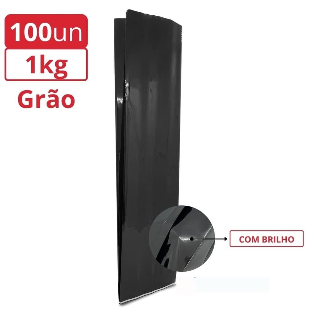 Embalagem Sanfonada Preto Brilho 1,0Kg de Café em Grãos 100un