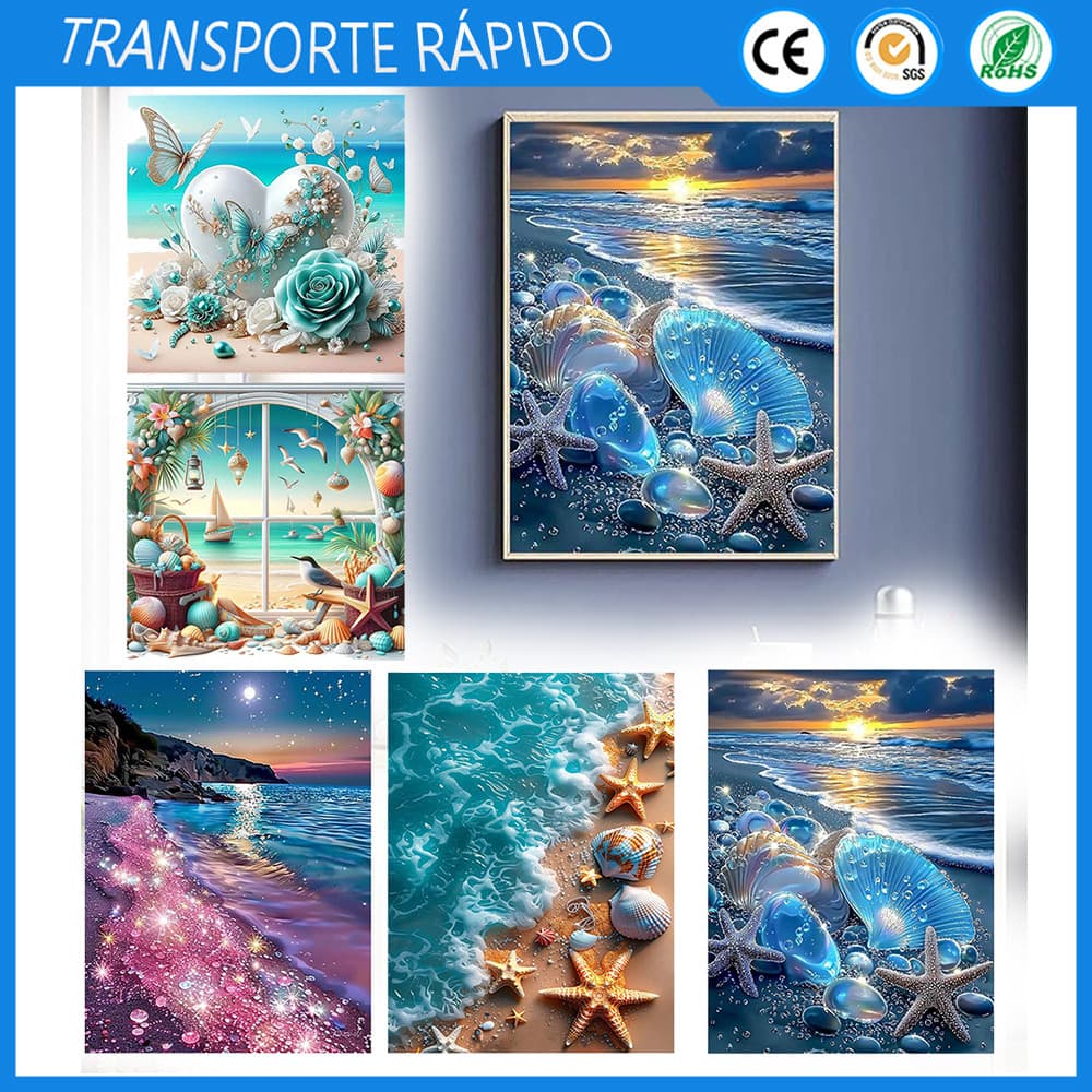 Kit de Pintura com Diamantes Quadrada 5D - Paisagens Variadas Pintura com Diamantes,Série Praia, Paisagem Marítima