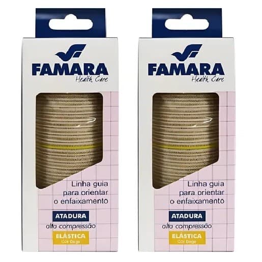 Kit 2 un Atadura Elástica Bege Alta Compressão 10cm x 1,30m Úlceras Varizes Drenagem Famara