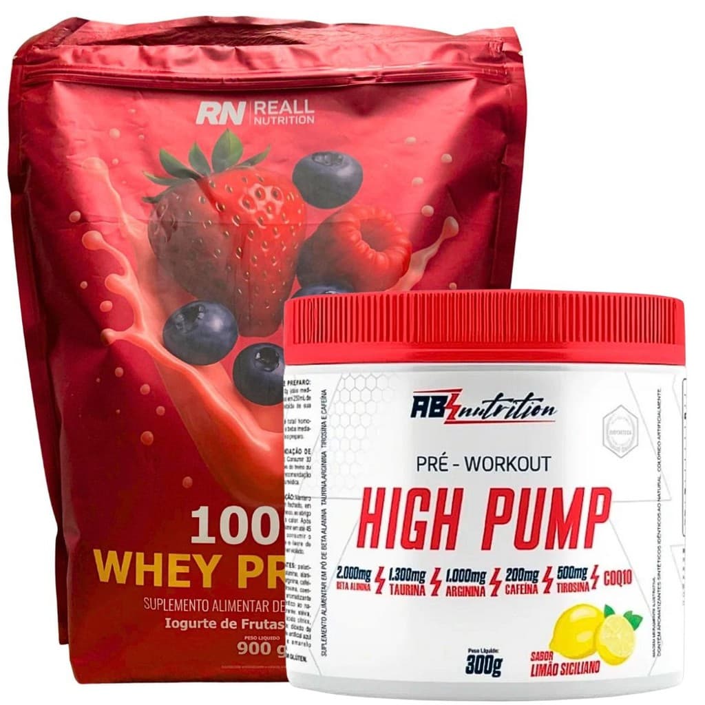 Kit Suplemento Pré Treino High Pump Absolut Nutrition + Whey 100% Puro Combo Energia