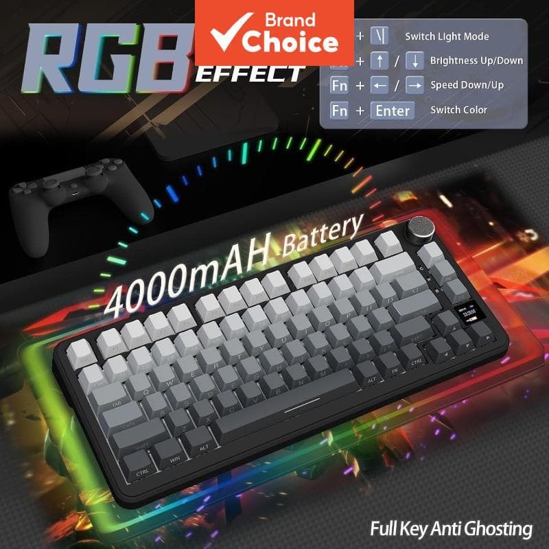 Teclado de Jogos Attack Shark X85Pro sem Fio com Tela/Botões Meta, Teclado Mecânico RGB Swapável para Jogos