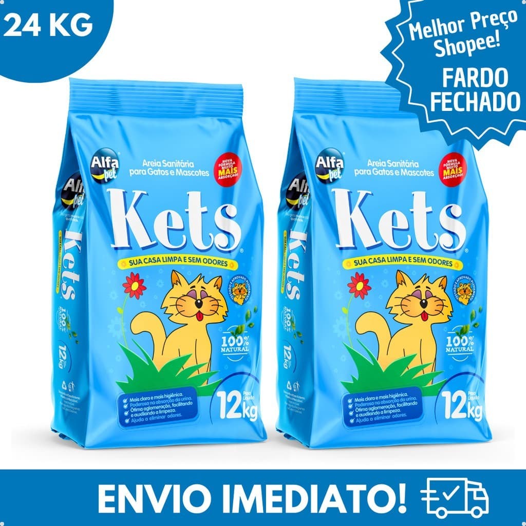 24kg Areia Sanitária Higiênica Natural Argila para Gatos Granulado Kets