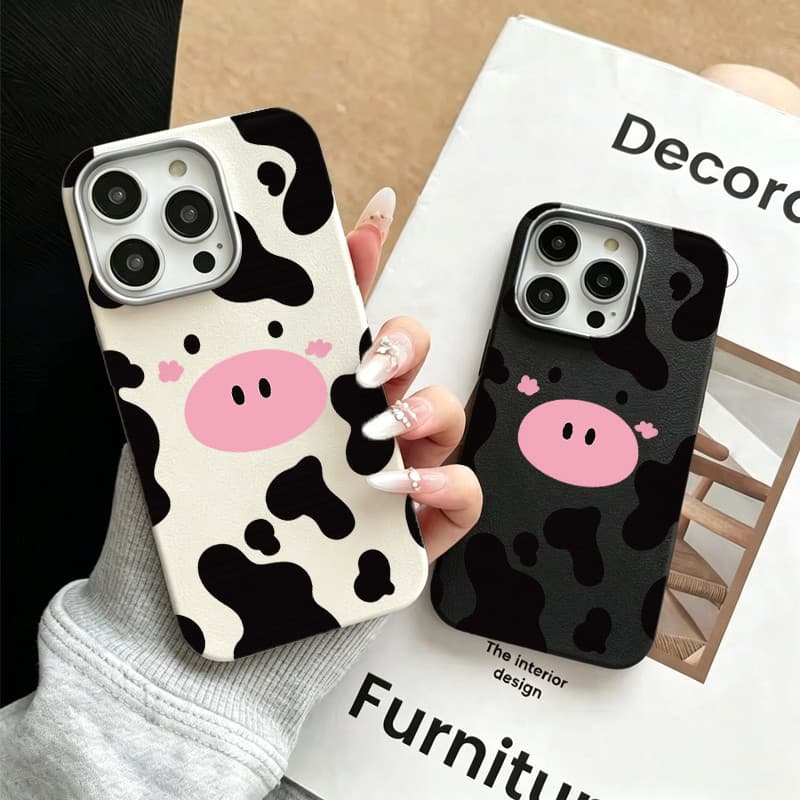 Capinha de Celular Porquinho com Estampa de Vaca-Anti-Choque Capinha para iPhone 17/16/15 Pro Max