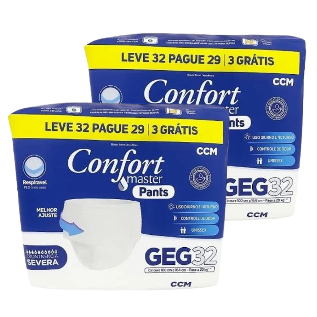 Kit 2 Fraldas Calça Descartável Geriátrica Adulto Confort Master Pants G-EG - Total 64 Un