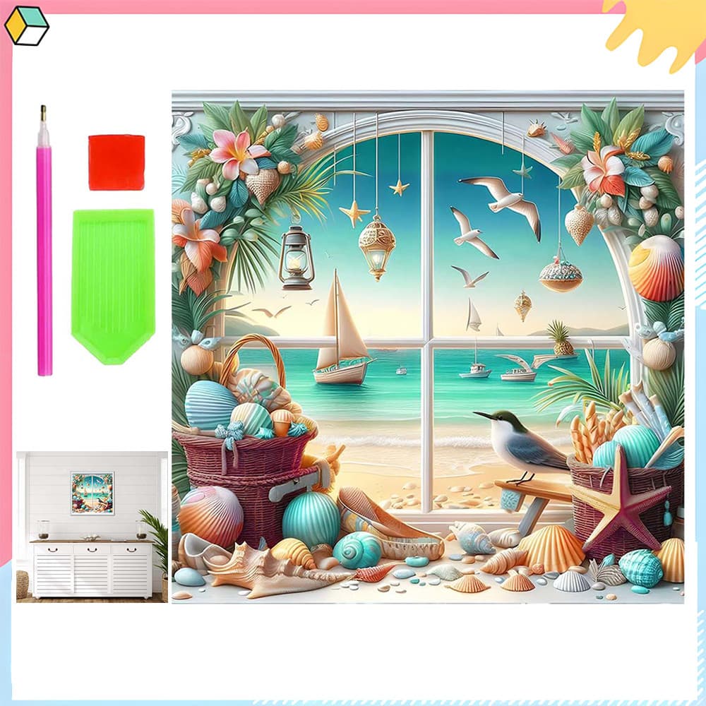 Paisagem marítima, 30 x 30 cm, kit DIY para pintura com diamantes 5D, ferramentas para pintura com diamantes quadrados