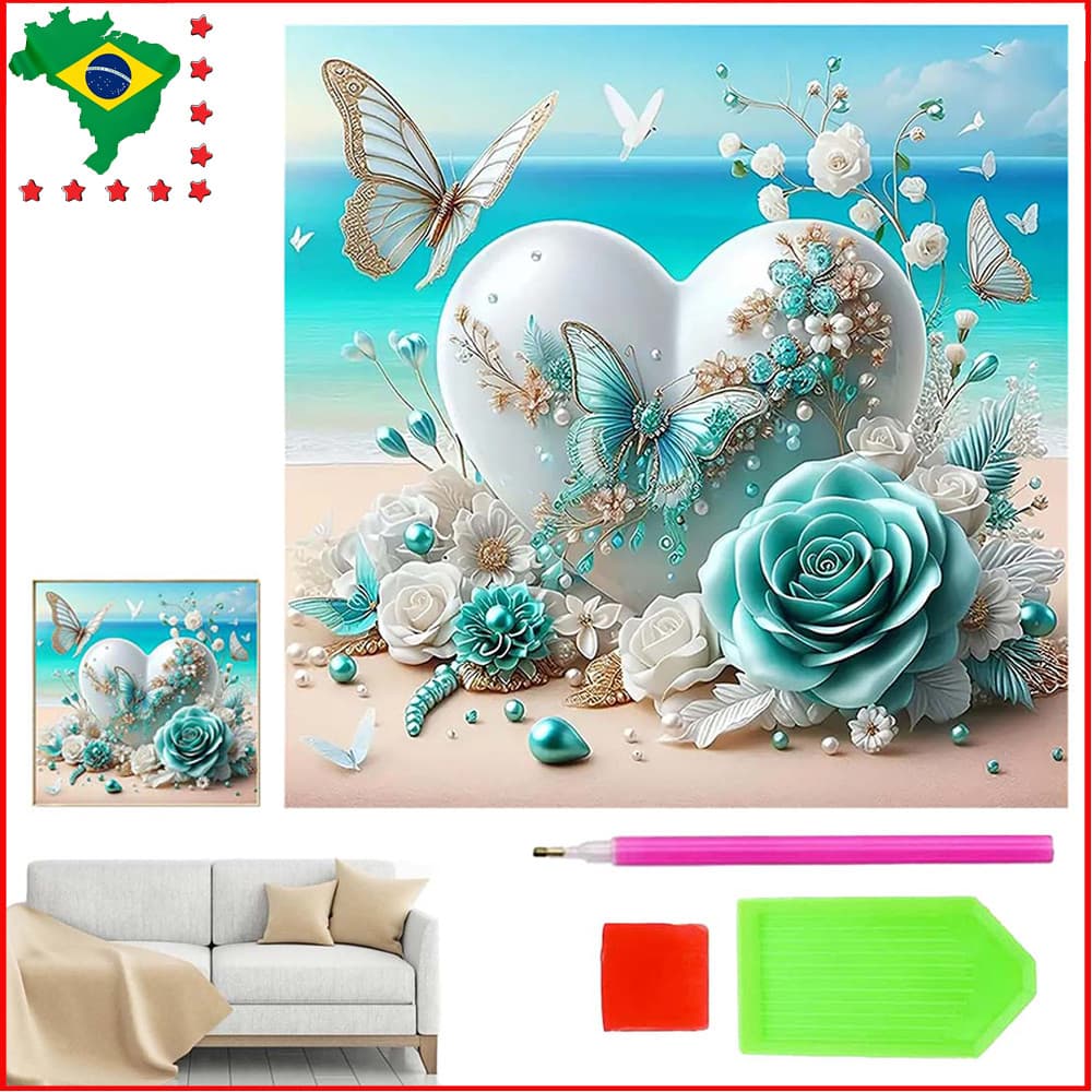 Rosas e corações, diamantes quadradas, pintura com diamantes de decoração, pintura com pedras preciosas 5D, 30x30 cm