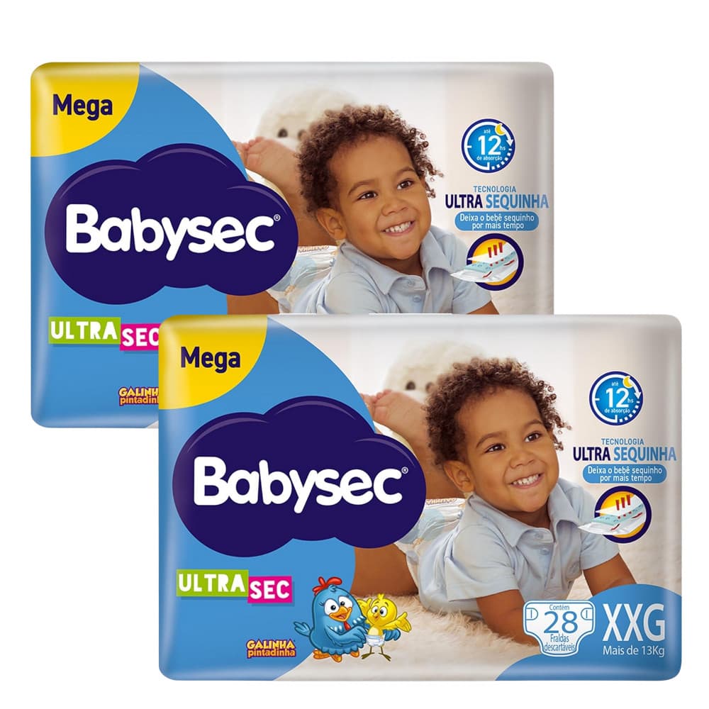 Kit 2x Fralda BabySec Ultrasec Galinha Pintadinha Mega XXG 28un – Super Absorvente e Econômica