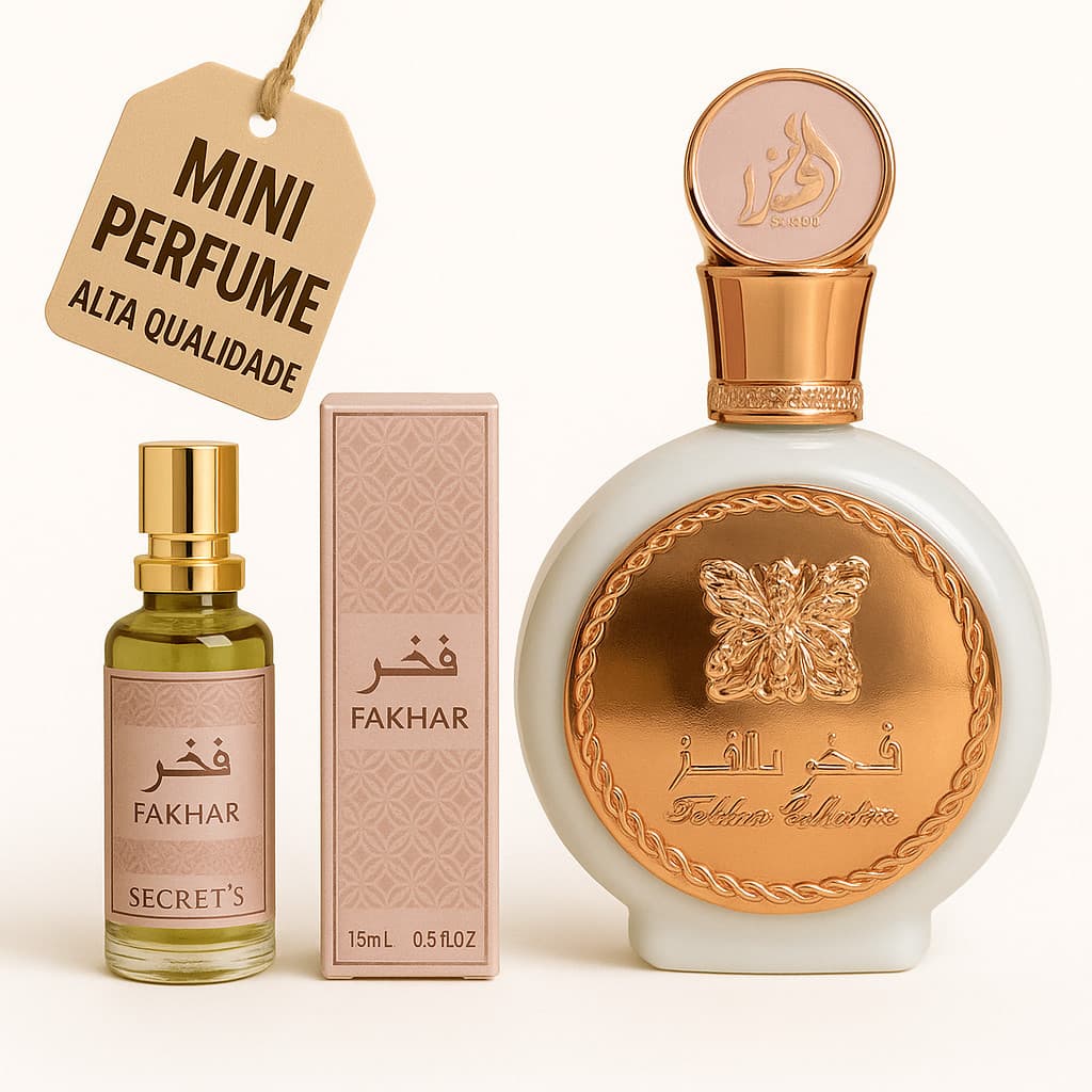Perfume Fakhar Lattafa Feminino 15ml | Mini Importado | Elegante, Floral & Sensual | Alta Fixação