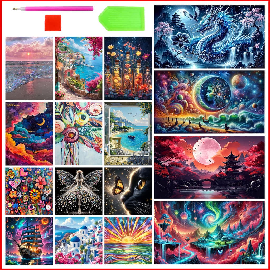 Kit Pintura com Diamantes 5D 30x30 40x30 70x40cm Quadrado para Casa Quarto e Presente