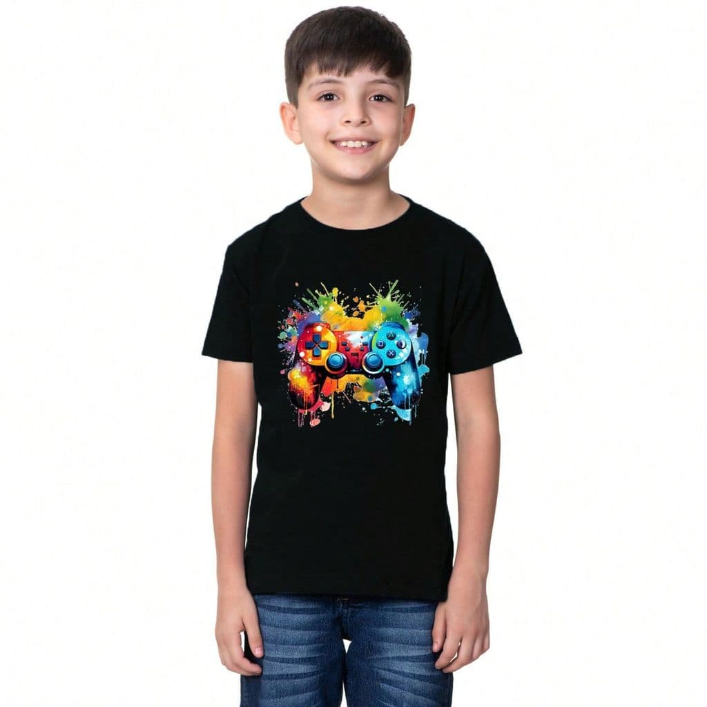 Camiseta Infantil de Algodão Controle Video Game T-shirt Meninos