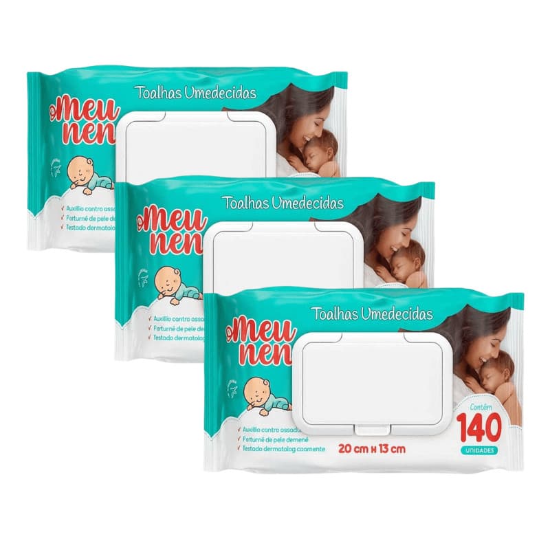 Kit 3 Toalhas Umedecidas Meu Nenê com 140 Unidades