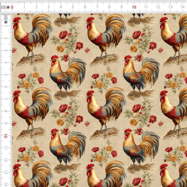 Tecido Tricoline Digital Galos Floral Artesanato Patchwork Ateliê Pano Costura DIY Personalizado