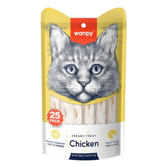 Petisco Creamy para Gatos Sabor Frango 25un 350g - Wanpy Snack Cremoso Recompensa Saudável