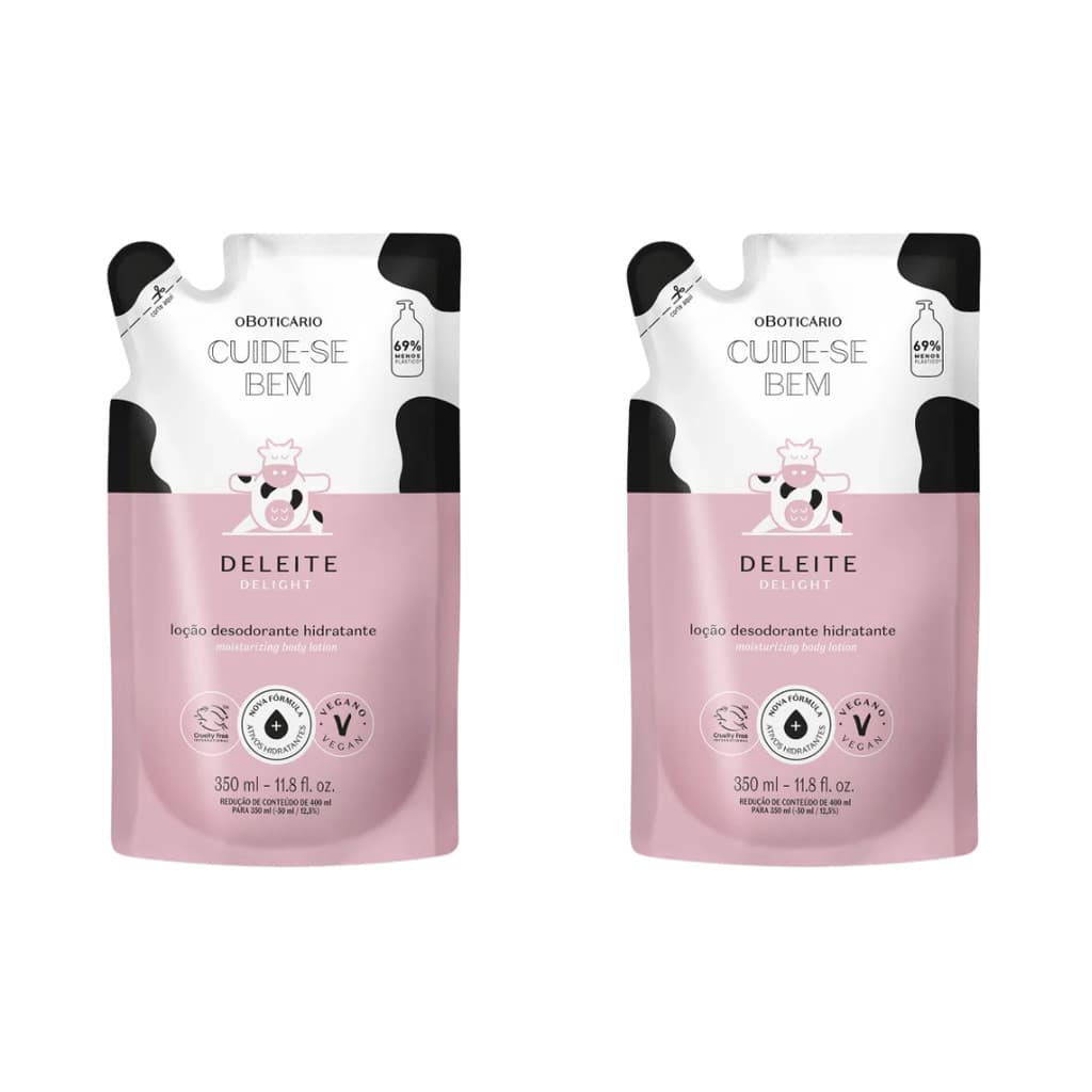 Kit 2 Refil Loção Desodorante Hidratante Corporal Cuide-se Bem Deleite 350ml.