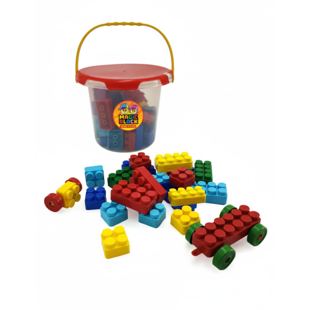 Balde Blocos de Montar Block 50 Peças Educativo Infantil Lego Peças Grandes