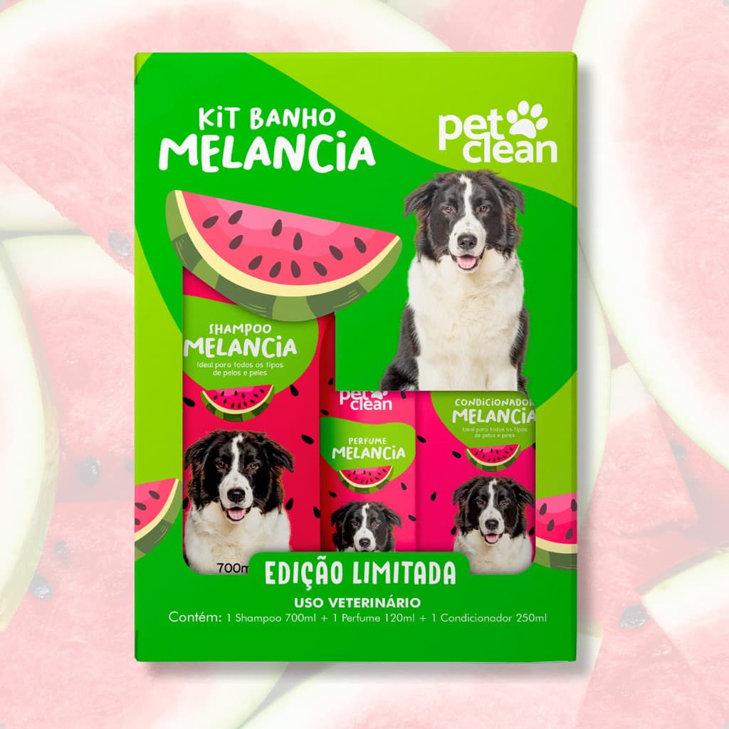 Kit Banho Pet Shop Shampoo Condicionador e Perfume para Cachorro e Gato Melancia Pet Clean
